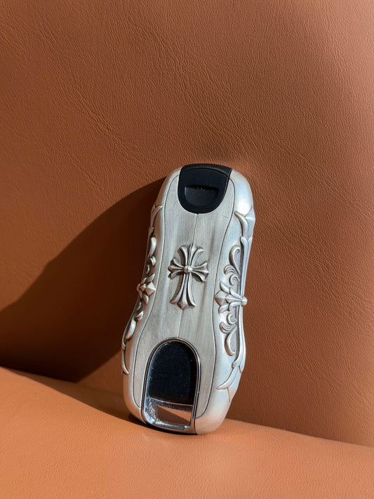 Chrome Hearts Inspired 925 Silver Key Case for Porsche – Luxury Gothic Silver Key Cover