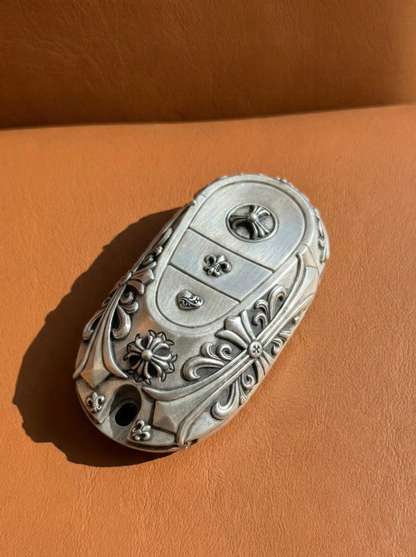 Gothic Cross–Engraved 925 Sterling Silver Key Case for 3rd-Generation Mercedes-Benz Smart Keys (2 Styles)