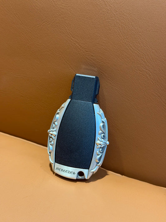 Gothic Floral–Engraved 925 Sterling Silver Car Key Case for 1st-Generation Mercedes-Benz Smart Keys